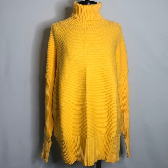 #18 LILLUSORY  Oversized Turtleneck  Yellow Tunic Sweater Size Medium - Picture 3 of 9